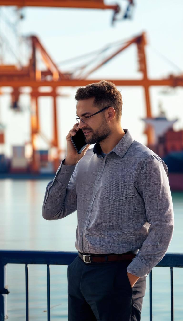 Office Worker on a port making a phone call